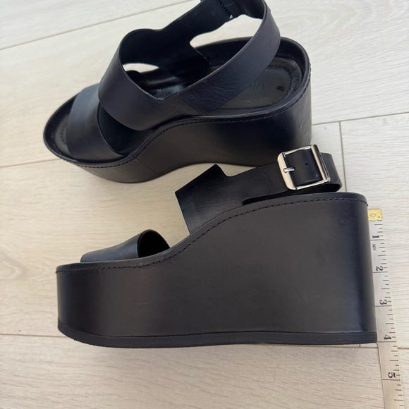 VINCE Idalia Black Leather Chunky Platform Wedge Sandals - Picture 5 of 9